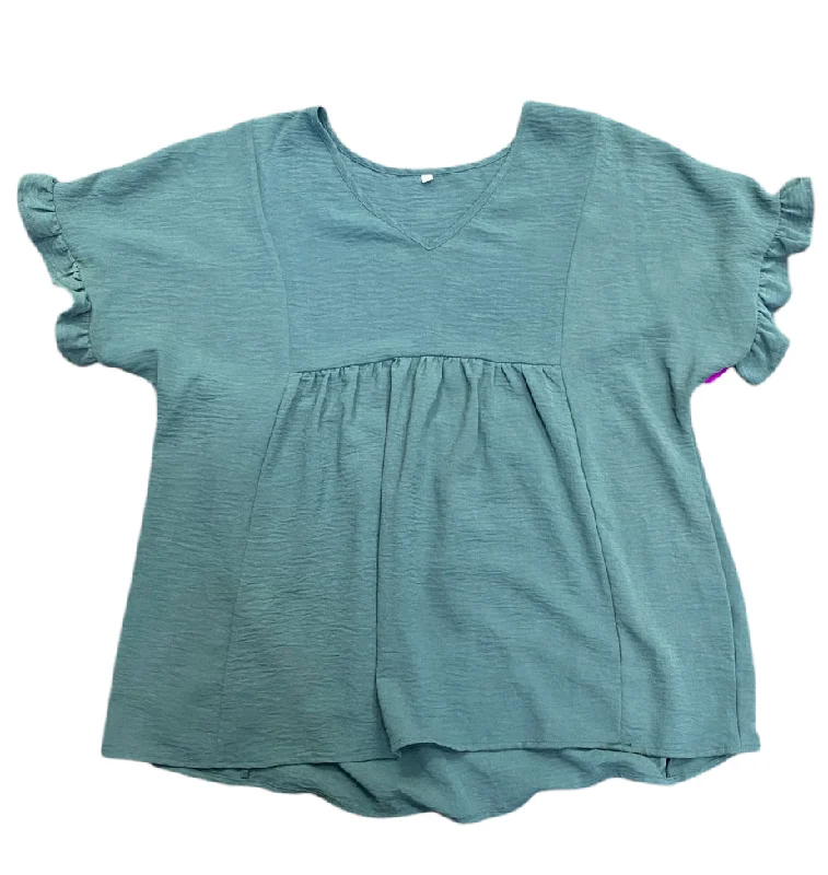 Green Short Sleeve Shirt Women's-- Houndstooth Herringbone Solid