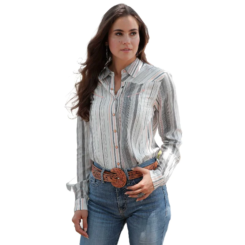 Cinch Ladies Peach Multi Stripe Long Sleeve Snap Western Shirt CTW7398008-- Mesh Fabric Canvas Fabric Denim Fabric Cinch Ladies Peach Multi Stripe Long Sleeve Snap Western Shirt CTW7398008-- Mesh Fabric Canvas Fabric Denim Fabric