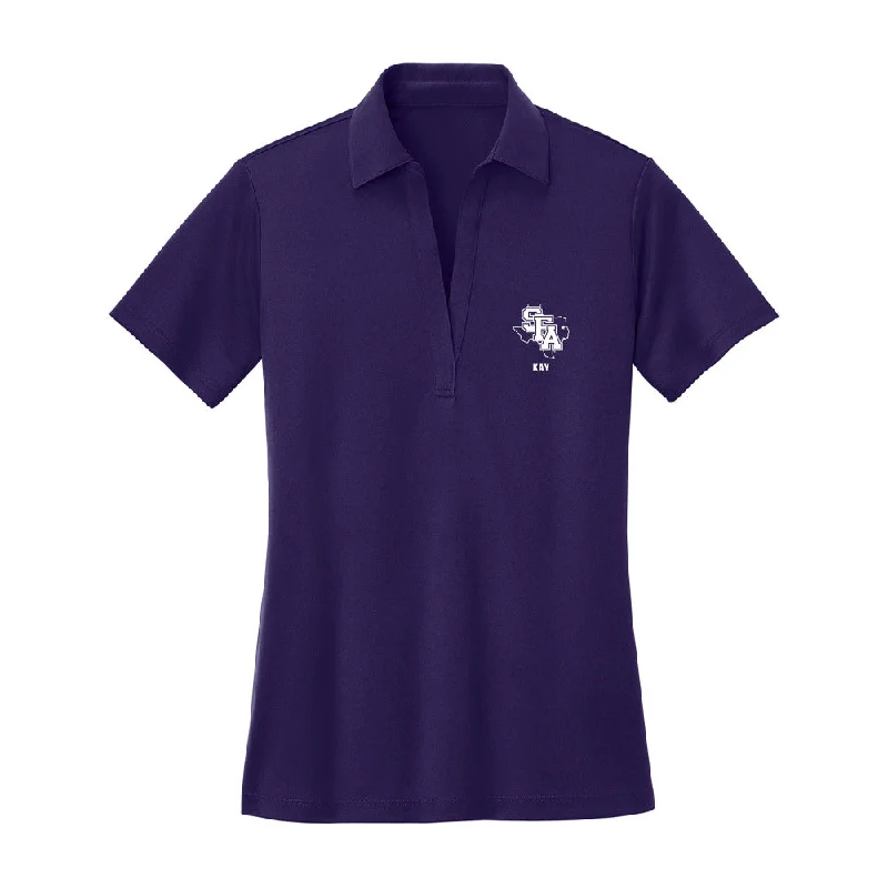 SFA - NCAA Women's Bowling : Kara Kay - Women's Activewear Polo Shirt-- Asymmetrical Pockets Print SFA - NCAA Women's Bowling : Kara Kay - Women's Activewear Polo Shirt-- Asymmetrical Pockets Print