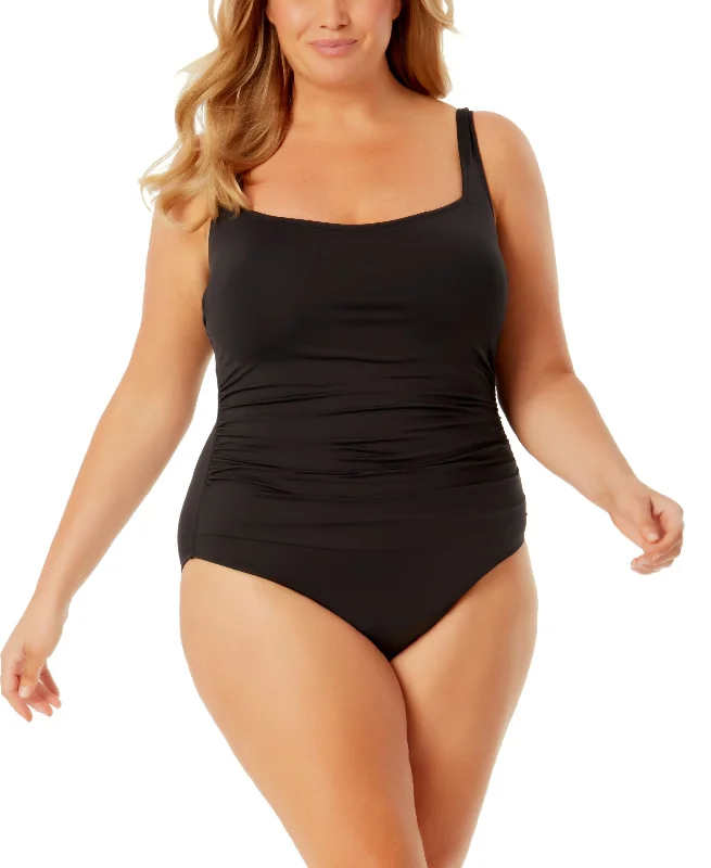 Plus Size Square-Neck One-Piece Swimsuit Adjustable Bikini Bottoms