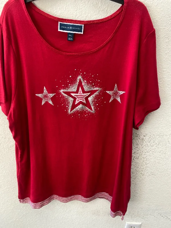 Red Karen Scott Short Sleeve Shirt Women's-- Zippered Buttoned Snapped