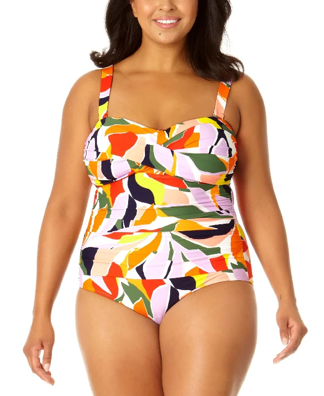 Women's Twist-Front Printed One-Piece Bandeau Swimsuit Bold High-Cut Bikini