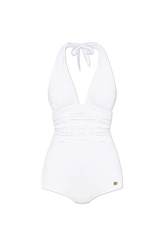 Dolce & Gabbana One-piece swimsuit. in WHITE - 2 Deep-V Swimsuit Design