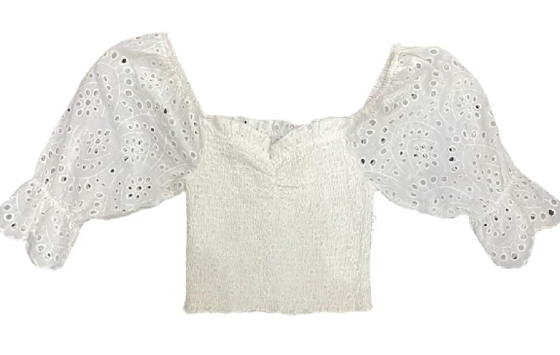 White Lucca Long Sleeve Shirt Women's-- Asymmetrical Pockets Print