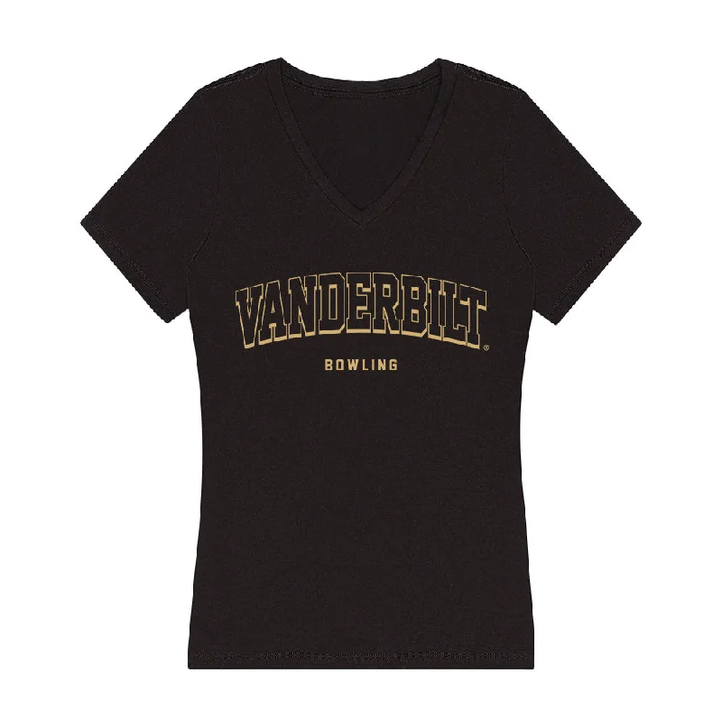 Vanderbilt - NCAA Women's Bowling : Paige Peters - Women's V-Neck T-Shirt-- Ribbed Striped Patterned Vanderbilt - NCAA Women's Bowling : Paige Peters - Women's V-Neck T-Shirt-- Ribbed Striped Patterned