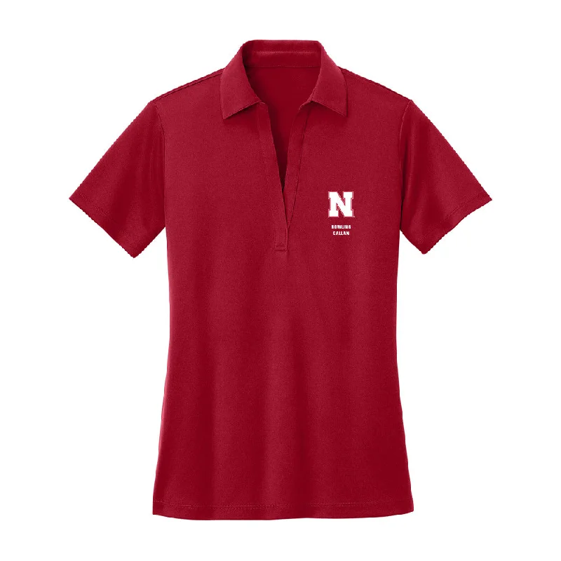 Nebraska - NCAA Women's Bowling : Anna Callan - Women's Activewear Polo Shirt-- Chenille Blend Fleece Blend Nylon Blend Nebraska - NCAA Women's Bowling : Anna Callan - Women's Activewear Polo Shirt-- Chenille Blend Fleece Blend Nylon Blend