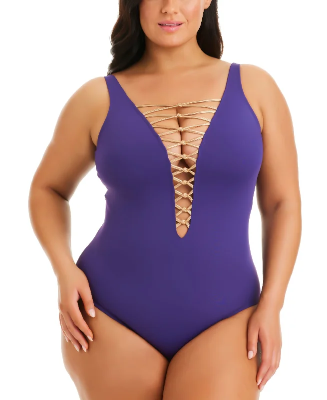 Plus Size Kore Lace-Up One-Piece Swimsuit Stylish Swimsuit Set