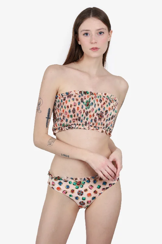 Pre-loved Chanel™ Beige/Multicolour Crystal Print Swimsuit Set Size 40 High-Cut One-Piece