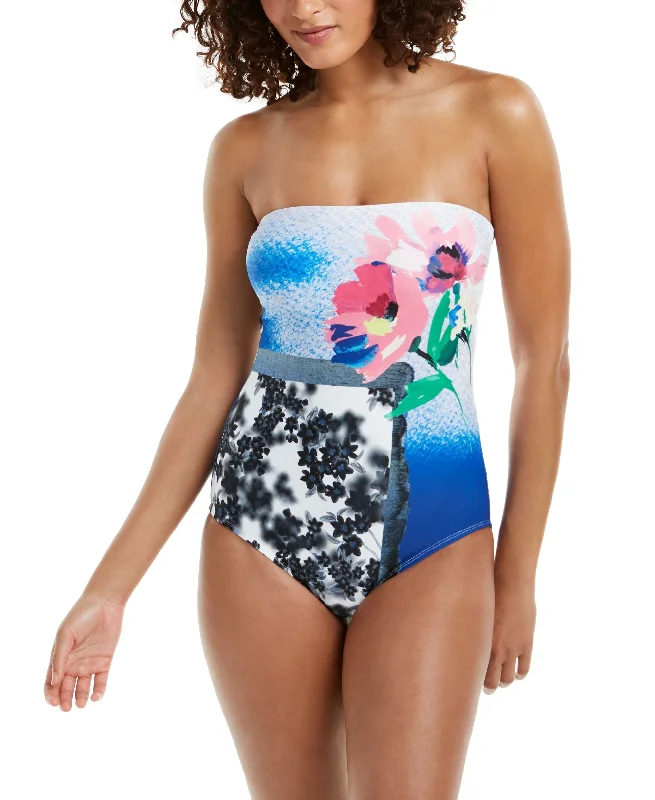 Classic Bandeau Tummy-Control One-Piece Swimsuit Retro-Inspired Bikini Set