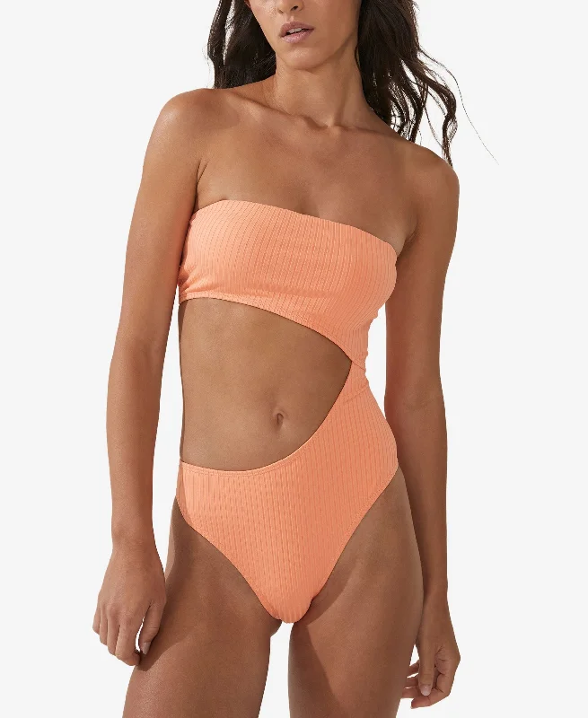 Women's Strapless Cutout Brazilian One-Piece Swimsuit Floral Swimwear Set