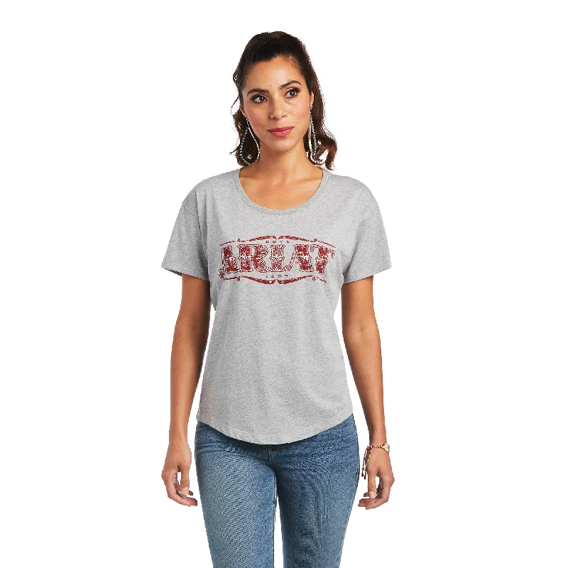Ariat® Ladies Bandana Logo Heather Grey Graphic T-shirt 10040966-- Hooded Caped Shawl Collar