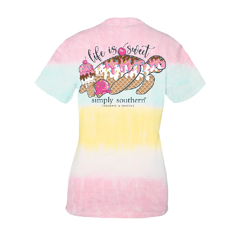 Simply Southern Ladies Life Is Sweet Patel Striped Tiedye T-Shirt SS-ICECREAM-- Cashmere Blend Cotton Blend Poly Blend
