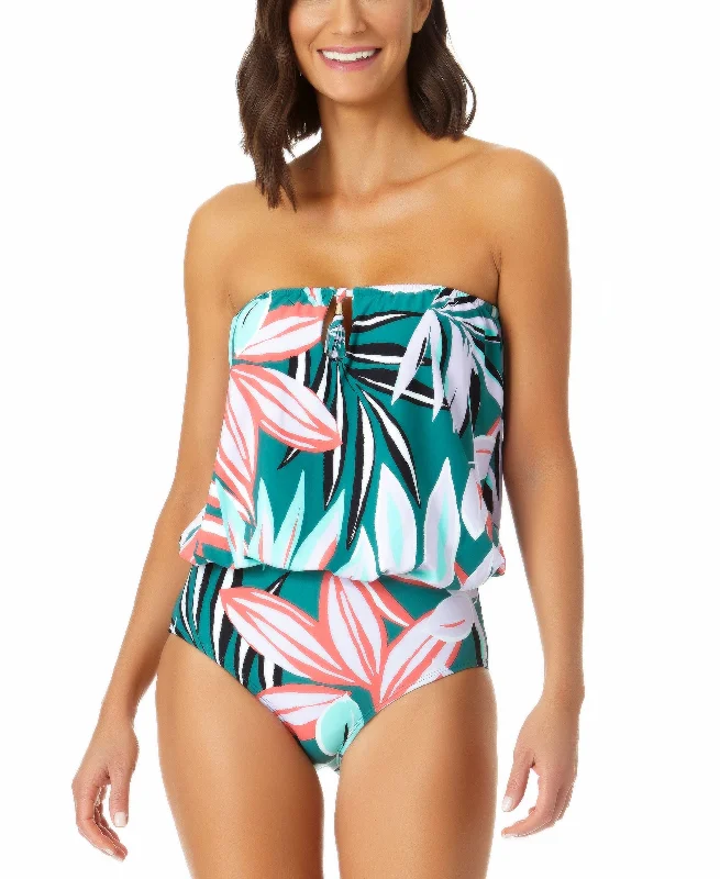 Women's Zesty Tropical Blouson One-Piece Keyhole Swimsuit Push-Up Swimsuit Top