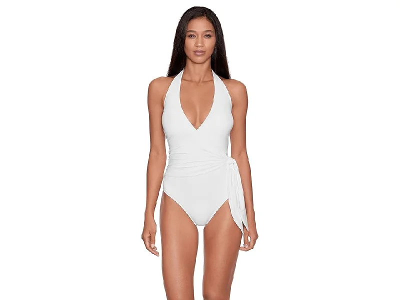 Ralph Lauren Beach Club Solids Halter Wrap One-Piece Swimsuit Plunge Neckline Swimsuit