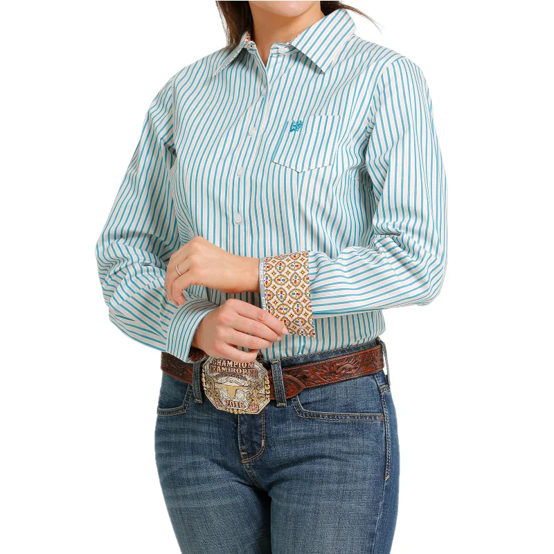 Cinch® Ladies Striped Teal Button Down Shirt MSW9164202-- Jersey Fabric Tulle Fabric Batik Fabric Cinch® Ladies Striped Teal Button Down Shirt MSW9164202-- Jersey Fabric Tulle Fabric Batik Fabric