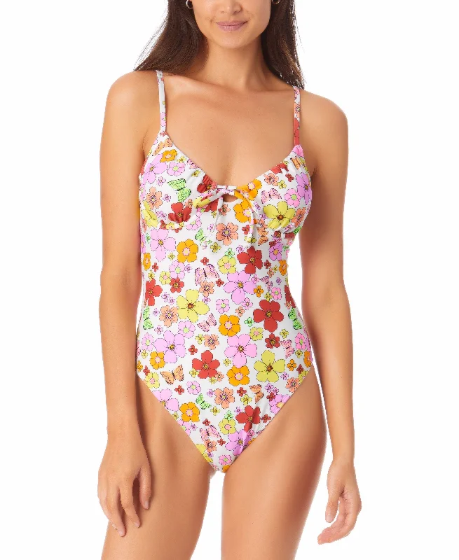 Juniors' Floral-Print Underwire One-Piece Swimsuit Elegant Halter Bikini