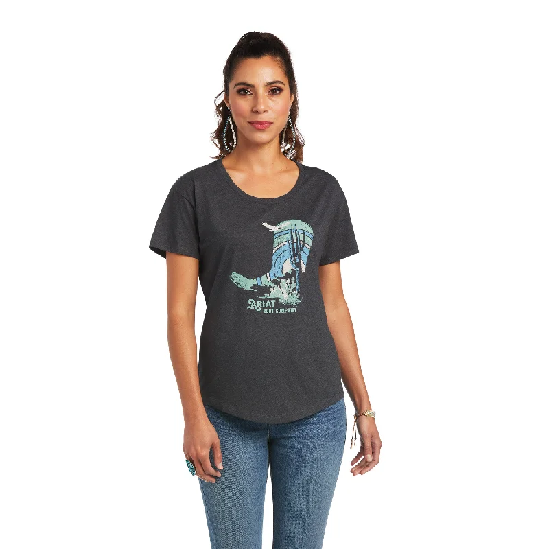 Ariat® Ladies Soaring Boot Charcoal Heather Graphic T-shirt 10040963-- Elegant Classic Vintage