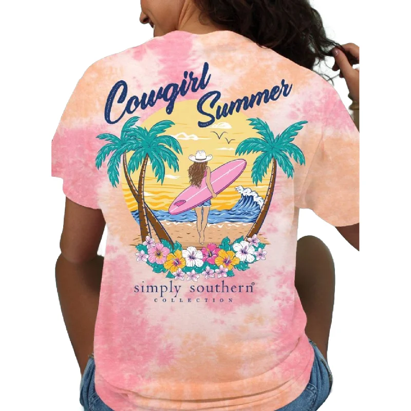 Simply Southern Ladies Cowgirl Summer Tiedye T-Shirt SS-CGSUMMER-TROPIC-- Hooded Caped Shawl Collar