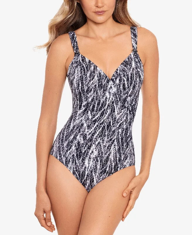 Chevron Python Siren One-Piece Swimsuit Ruched Swimwear Set
