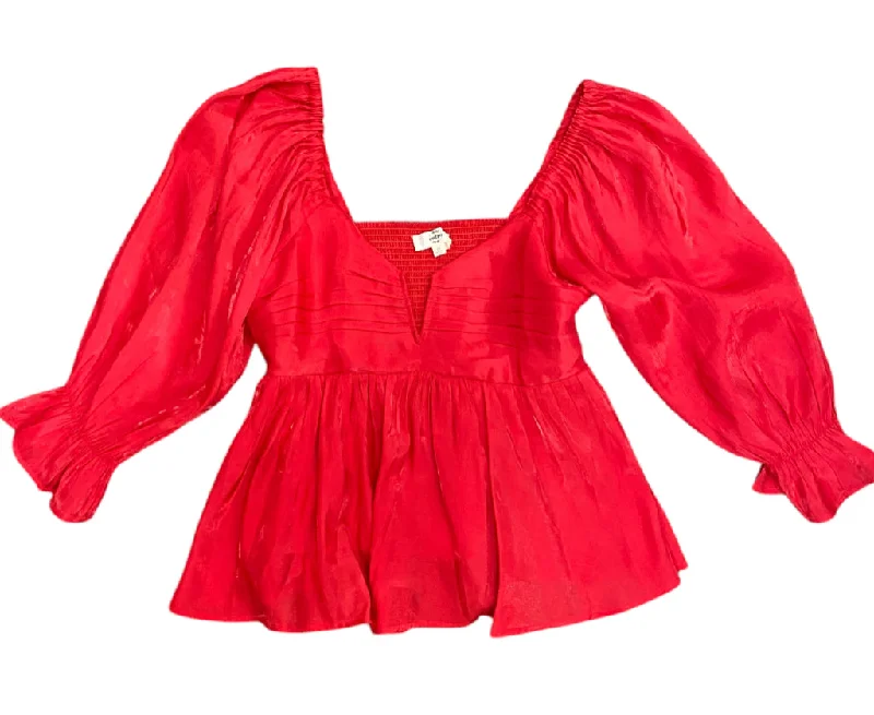 Red Entro Long Sleeve Shirt Women's -- Basic T-Shirt Crew Neck Short Sleeve