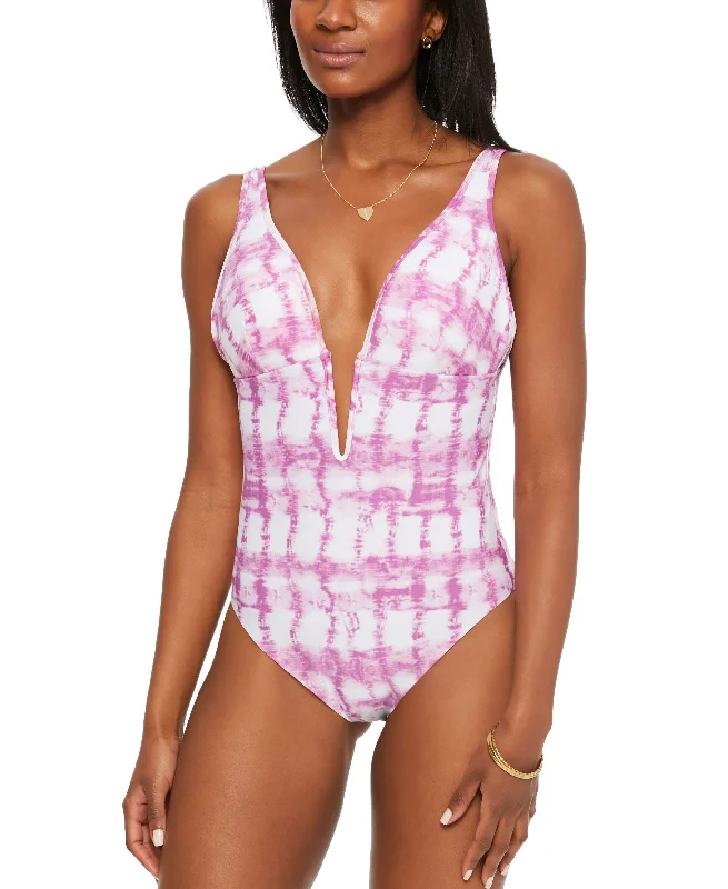 Summer Stripes Plunge One-Piece Swimsuit Classic Sporty Swimsuit