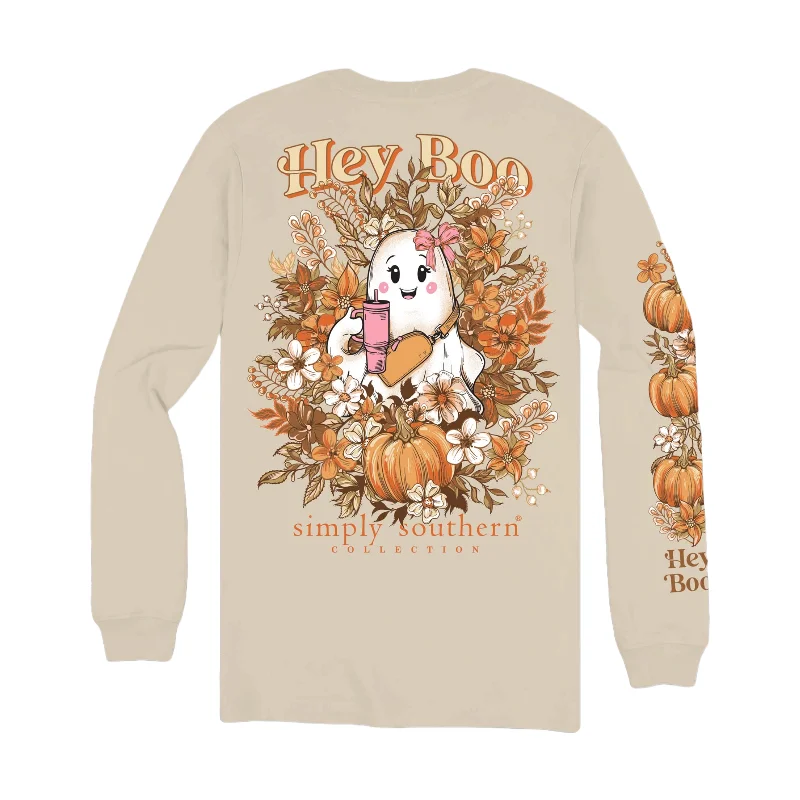 Simply Southern Ladies 'Hey boo' Whisper Tan Long Sleeve Shirt LS-BOO-WHISPER-- Terry Blend Velvet Blend Canvas Blend