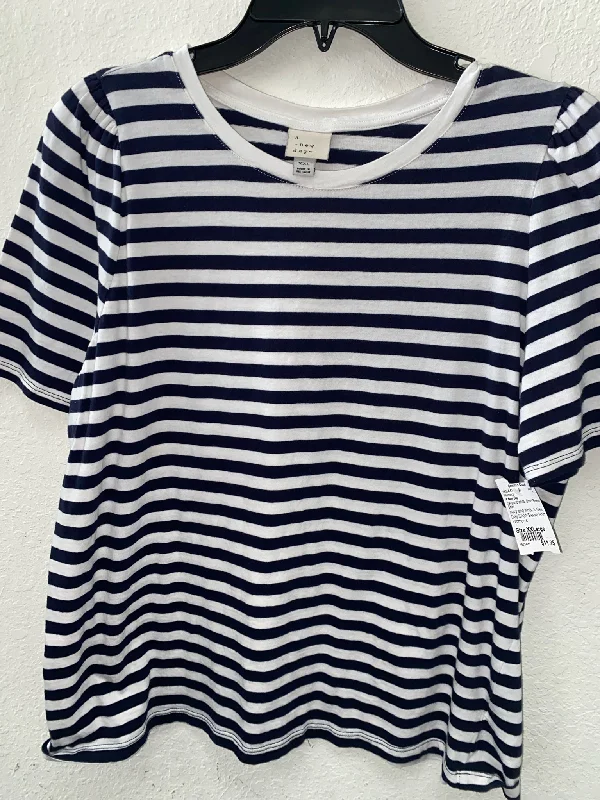 navy and white A New Day Short Sleeve Shirt Women's-- Polka Dot Checkered Tartan