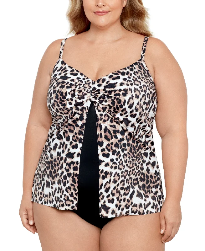 Plus Size Knotted Flyaway Fauxkini One-Piece Swimsuit Luxury Swimsuit Style