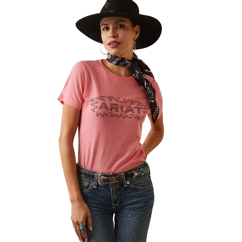 Ariat Ladies Stitch Logo Graphic Coral Heather T-Shirt 10044604-- Front Pockets Side Pockets Patch Pockets