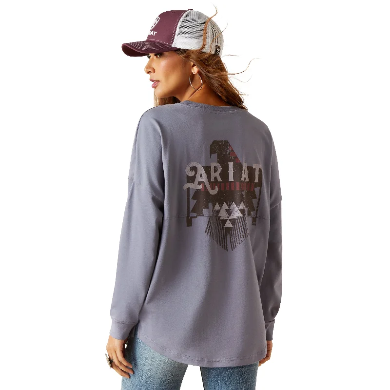 Ariat Ladies Thunderbird Graphic Folkstone Grey T-Shirt 10047406-- Ribbed T-Shirt High Neck Heavyweight