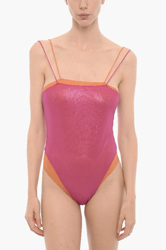 Oseree Double Layered Metallic One Piece Swimsuit Strapless Swimsuit Top