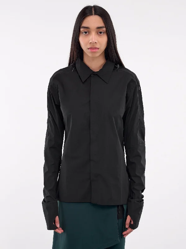 Hooded Shirt (02-18-BLACK)-- Mesh Canvas Denim