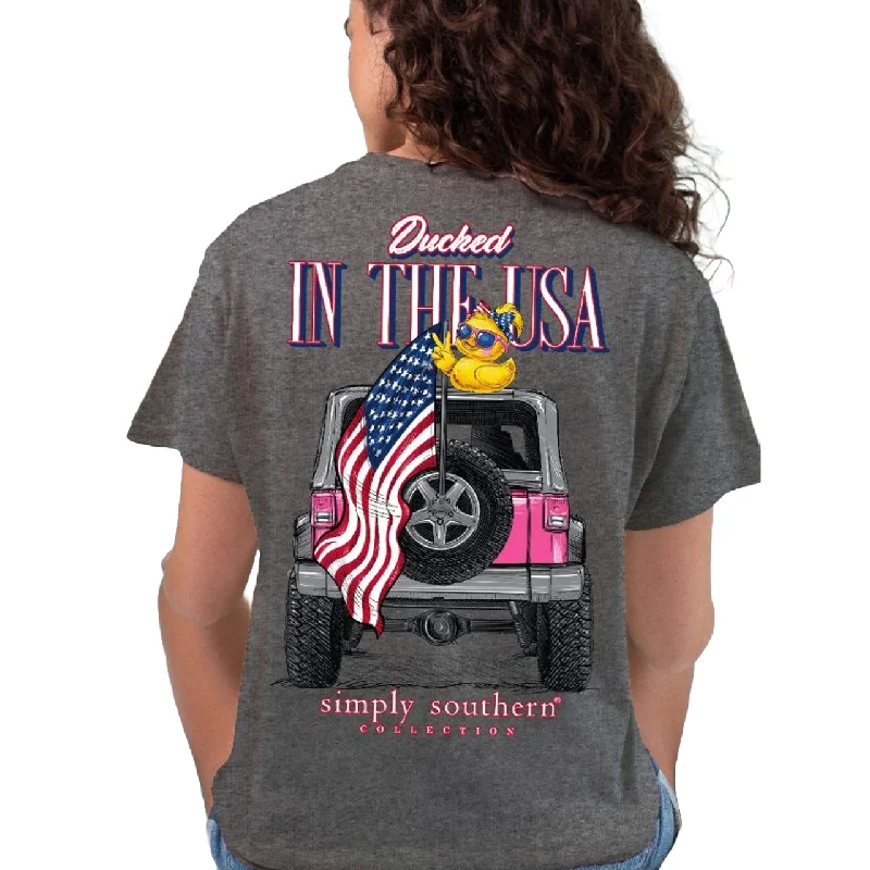 Simply Southern Ducked In The USA Grey T-Shirt SS-DUCKED-GRAPHITEHTHR-- Houndstooth Herringbone Solid