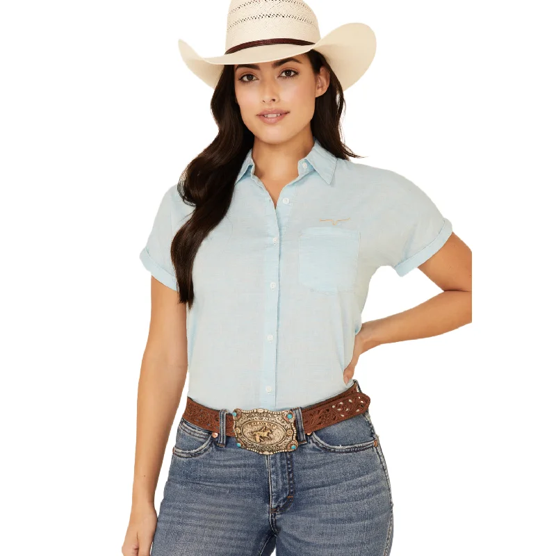Kimes Ranch Ladies Ranchester Turquoise Button Up Shirt RANCH-TURQ-- Collared Crew Neck Turtle Neck Kimes Ranch Ladies Ranchester Turquoise Button Up Shirt RANCH-TURQ-- Collared Crew Neck Turtle Neck
