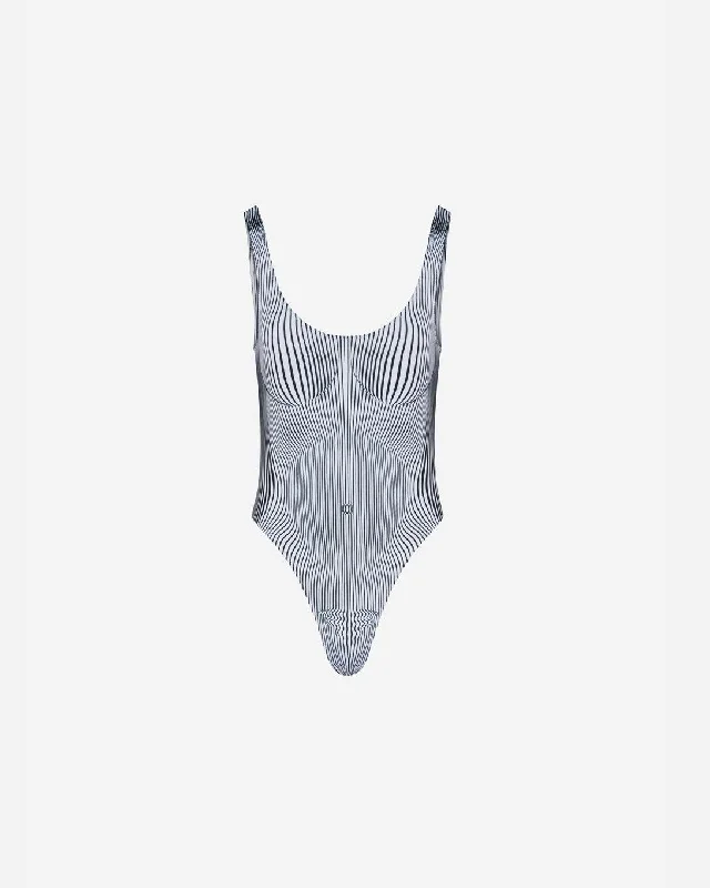 Swimsuit Printed "Pinstripe Body Morphing" Vintage Swimwear Look