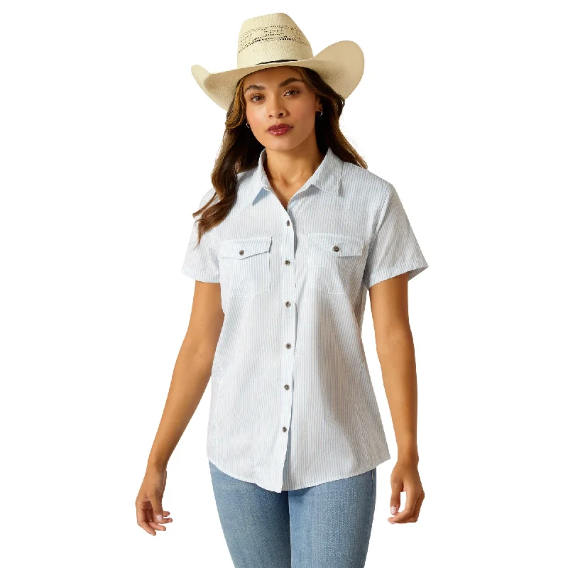 Ariat Ladies Western VentTEK Distressed Stripe Button Down Shirt 10051373-- Hooded Caped Shawl Collar