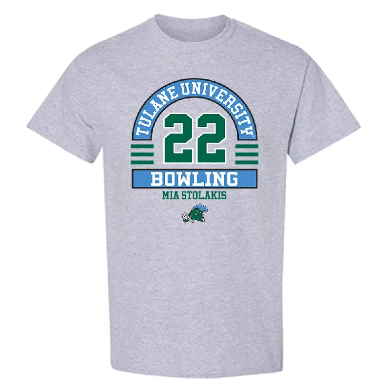 Tulane - NCAA Women's Bowling : Mia Stolakis - Classic Fashion Shersey T-Shirt-- Striped Floral Plaid