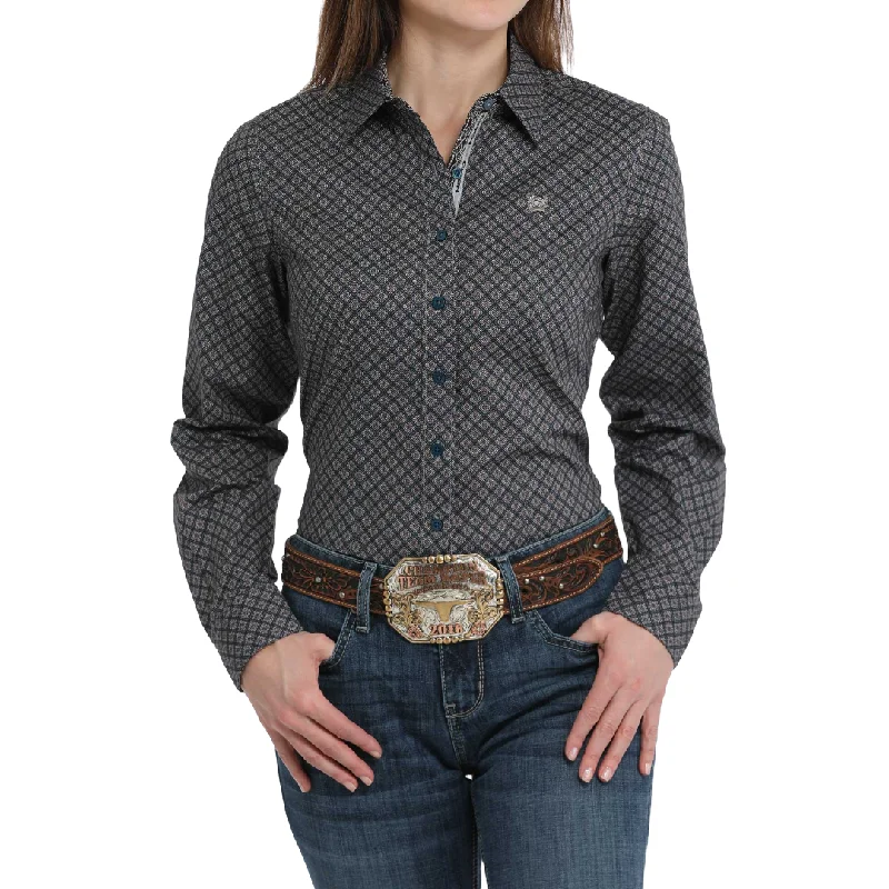 Cinch Ladies Geometric Printed Multicolor Button Down Western Shirt MSW9165061-- Hooded Caped Shawl Collar