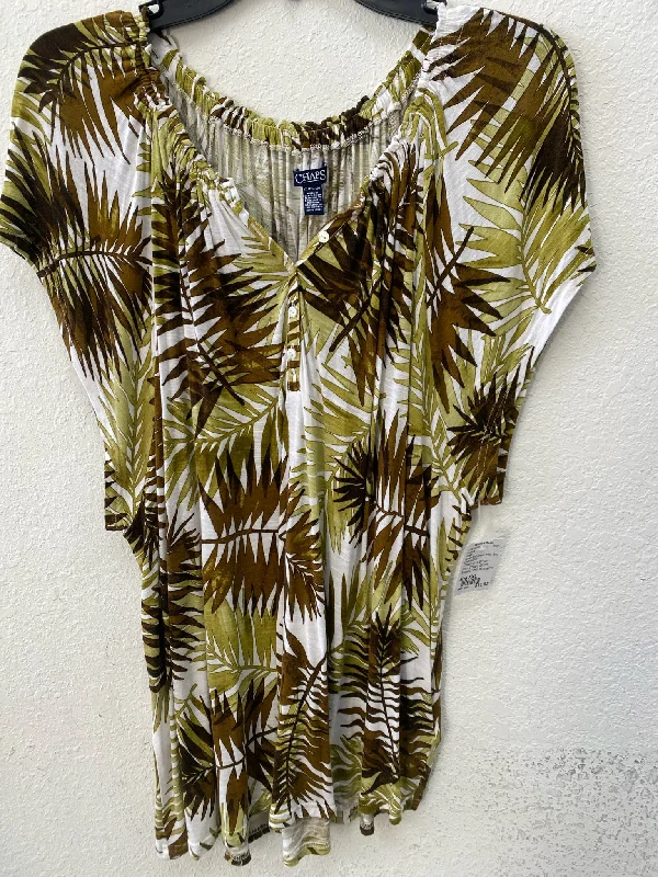 Green and Brown Print Chaps Short Sleeve Shirt Women's-- Beaded Sequined Faux Fur
