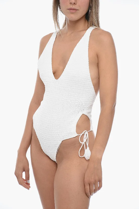 Elou Crochet One Piece Swimsuit with Cut-Out Details S Standard size Bold Color Swimsuit