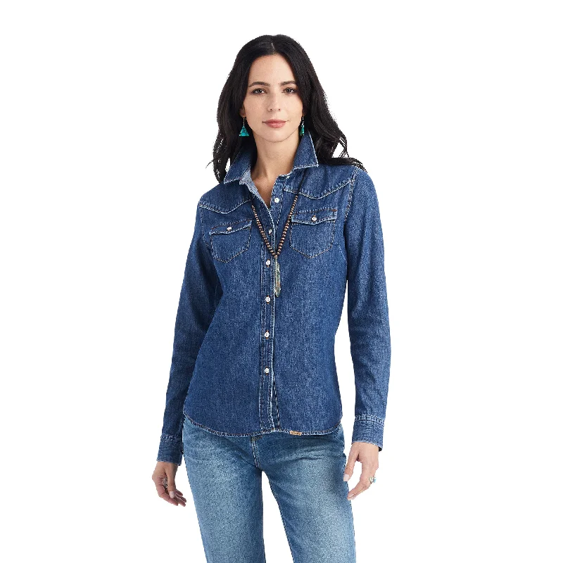 Ariat® Ladies Farriday Bluelight Denim Button Down Shirt 10042258-- Chenille Blend Fleece Blend Nylon Blend