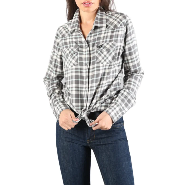 Kimes Ranch Ladies San Mateo Pewter Flannel Snap Shirt SM-PEW-- Front Pockets Side Pockets Patch Pockets Kimes Ranch Ladies San Mateo Pewter Flannel Snap Shirt SM-PEW-- Front Pockets Side Pockets Patch Pockets