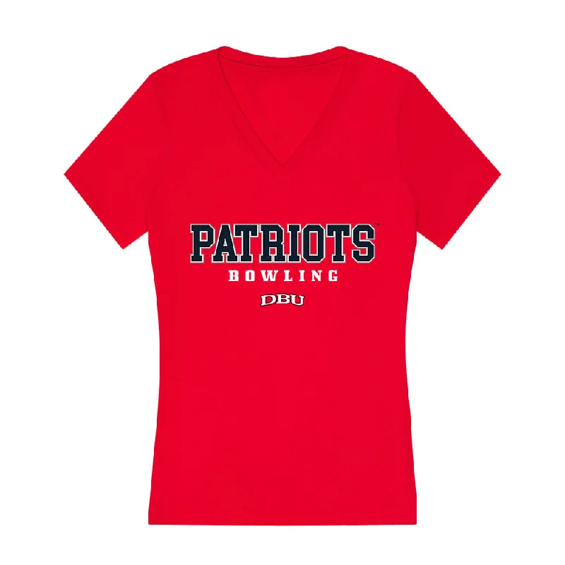 Dallas Baptist - NCAA Women's Bowling : Travis Sorola - Women's V-Neck T-Shirt-- Casual Formal Business