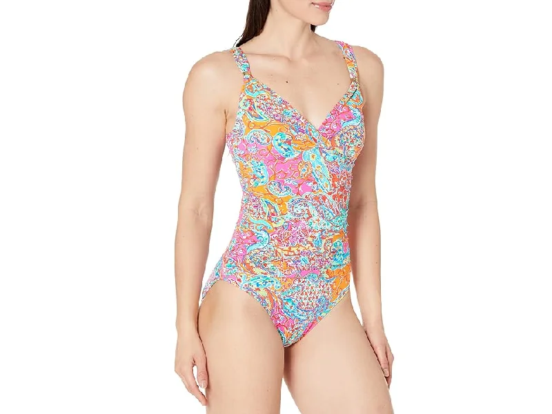 Surplice Printed One-Piece Swimsuit Sporty Racerback Swimsuit