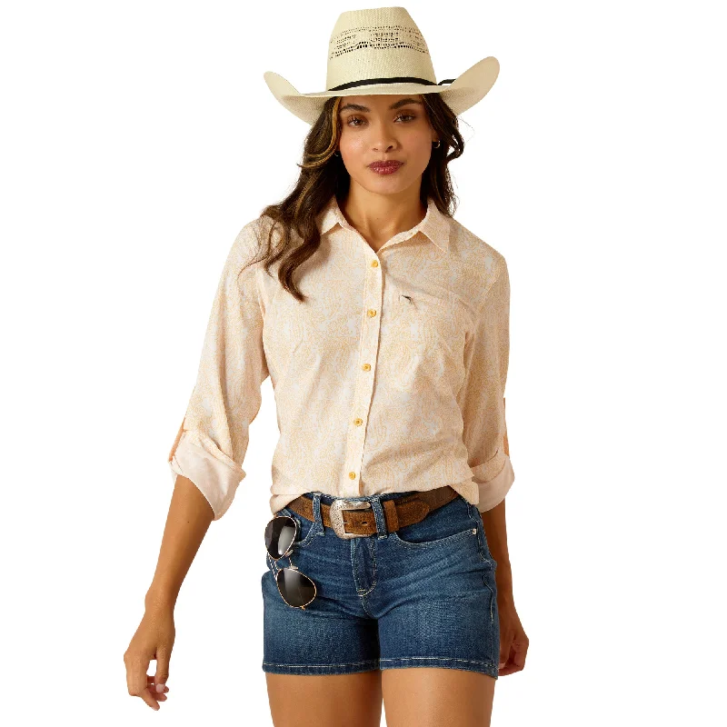 Ariat Ladies VentTEK Stretch Ochre Paisley Button Down Shirt 10051328-- Cashmere Blend Cotton Blend Poly Blend Ariat Ladies VentTEK Stretch Ochre Paisley Button Down Shirt 10051328-- Cashmere Blend Cotton Blend Poly Blend