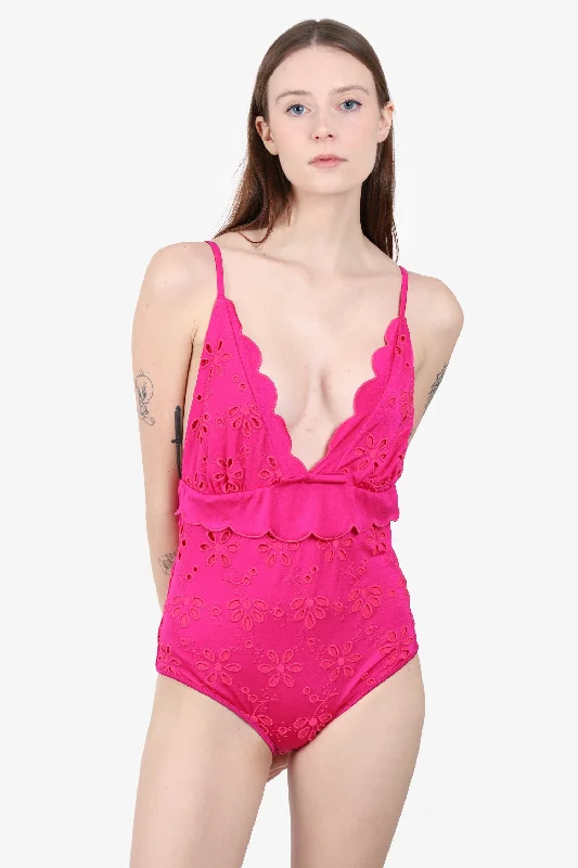Giambattista Valli Pink Flower Eyelet Lace  One Piece Swimsuit Size 46 Sporty Swim Shorts