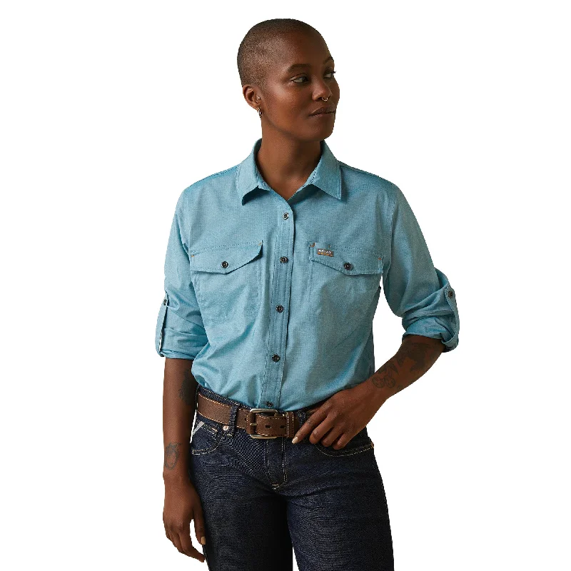 Ariat® Ladies Rebar Made Tough VentTEK DuraStretch™ Blue Shirt 10043564-- Fleece Fabric Down Fabric Feather Fabric