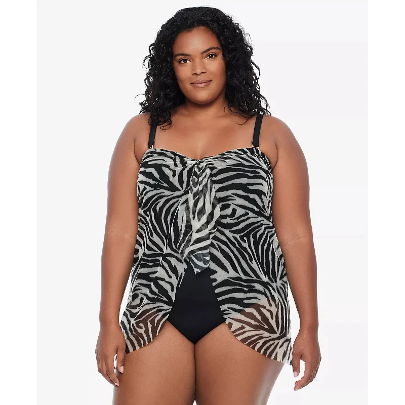 Ralph Lauren Plus Size Overlay Tummy Control One Piece Swimsuit Adjustable Swim Top