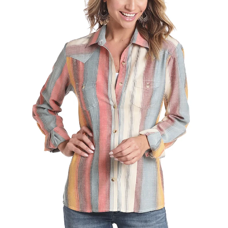 Panhandle White Label Ladies Long Sleeve Stripped Shirt 22B4326-- Fleece Nylon Spandex
