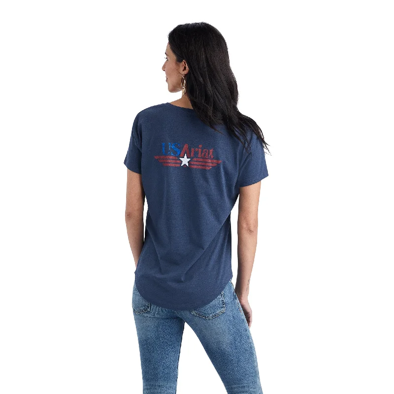 Ariat® Ladies Americana Retro Navy Heather T-Shirt 10042732-- Asymmetrical Pockets Print Ariat® Ladies Americana Retro Navy Heather T-Shirt 10042732-- Asymmetrical Pockets Print